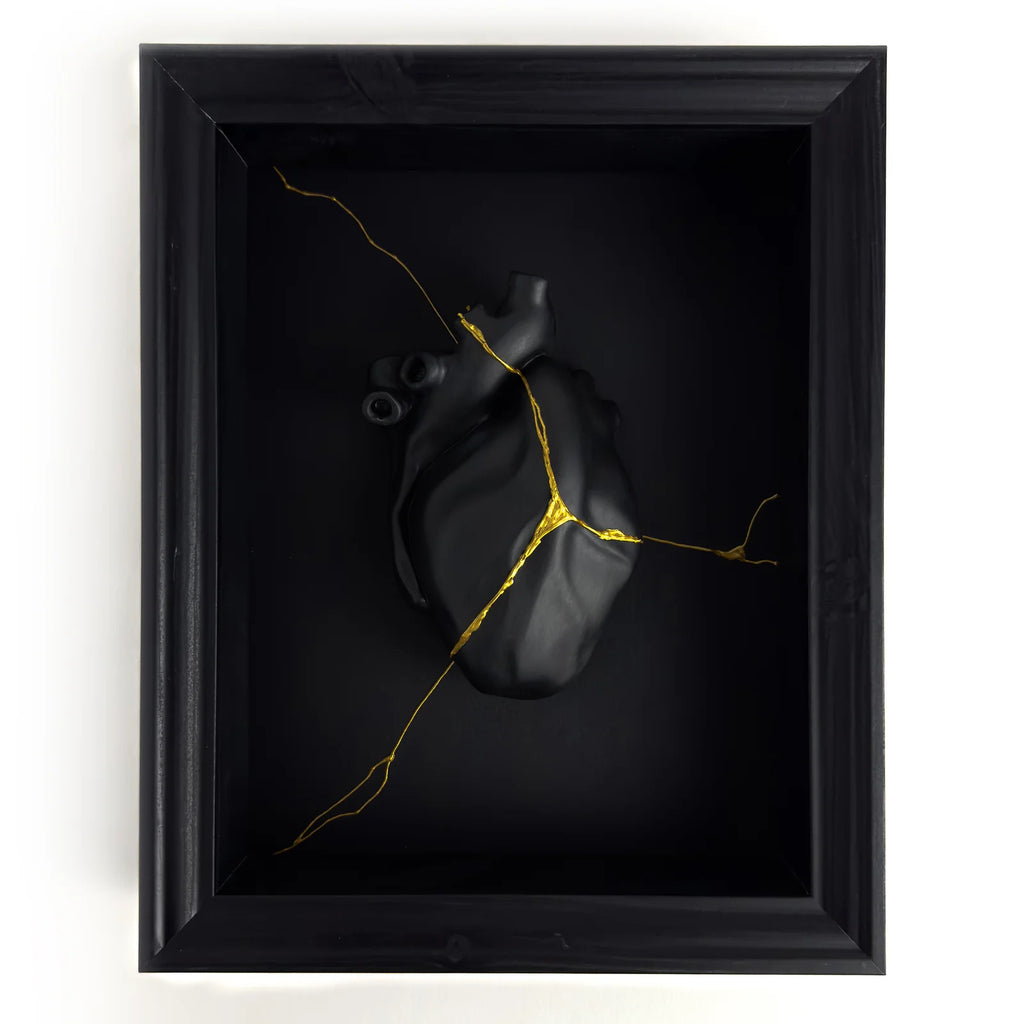 Cuore Anatomico Kintsugi Nero con Cornice