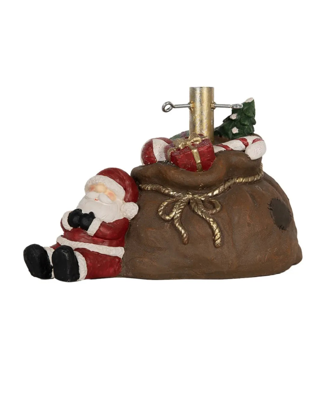 Supporto per Albero di Natale con Babbo Natale e Sacco Regalo