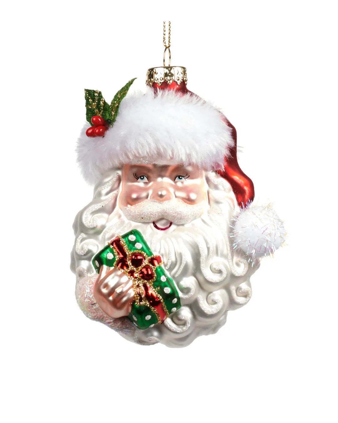 Decorazione “Glass Santa Head with Gift”