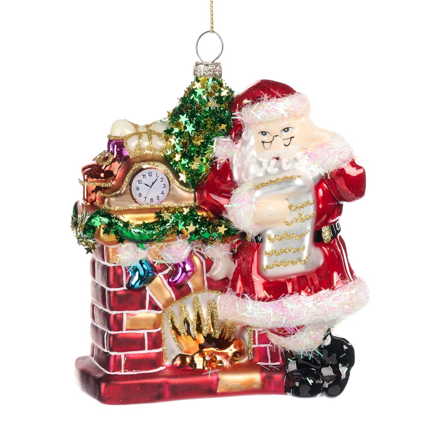 Decorazione “Glass Santa with Fireplace & Clock”