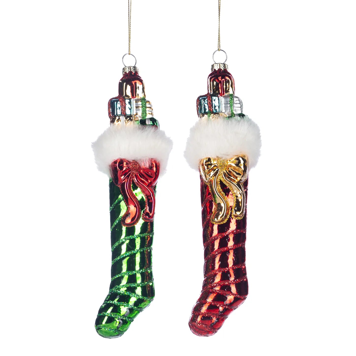 Decorazione calza natalizia con regali in vetro